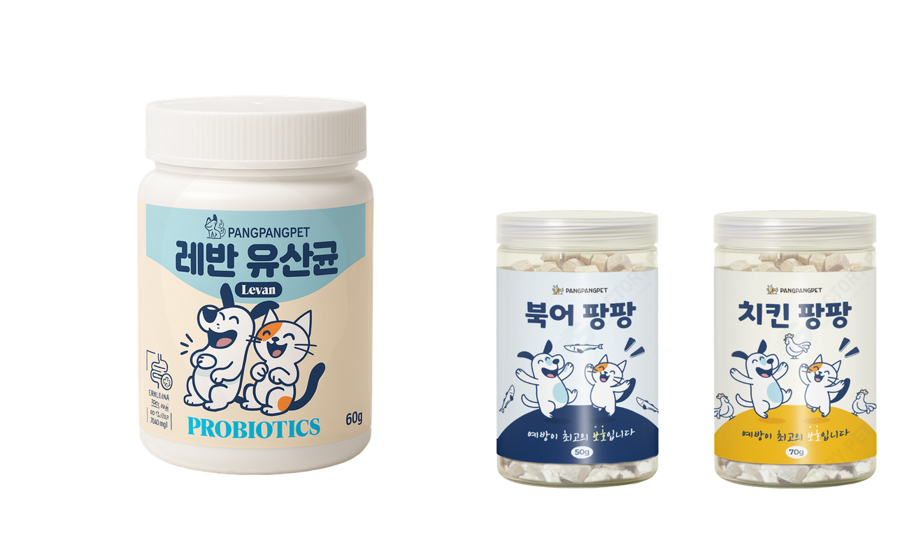 우리아이 종합세트 — 레반 유산균과 북어 팡팡·치킨 팡팡 중 택1